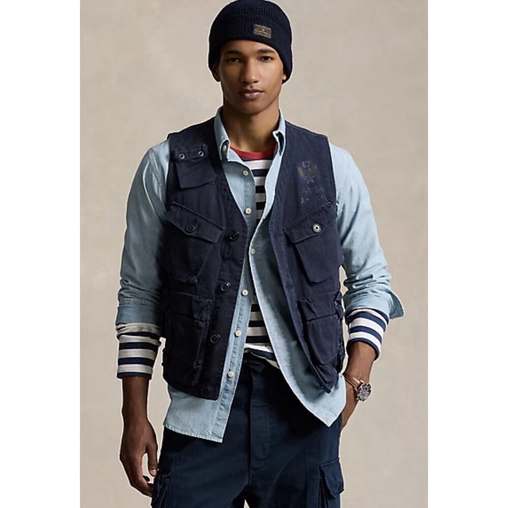Genuine Polo Ralph Lauren Twill Graphic Utility Vest - Navy Men’s Size S Small